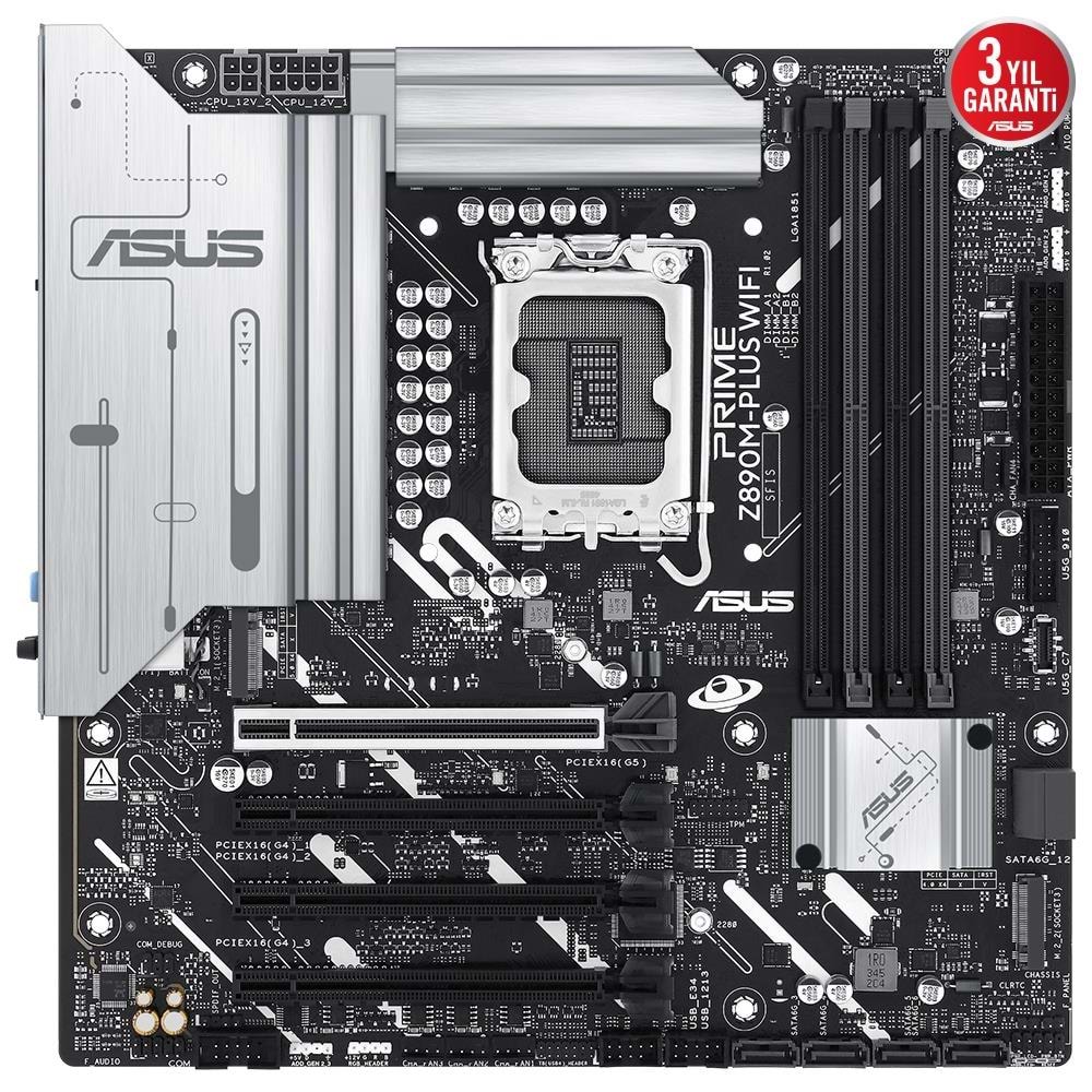 Asus Prime Z890M-PLUS WIFI 7600MHz OC Wi-Fi 7 DDR5 Soket 1851 M.2 HDMI DP mATX Anakart