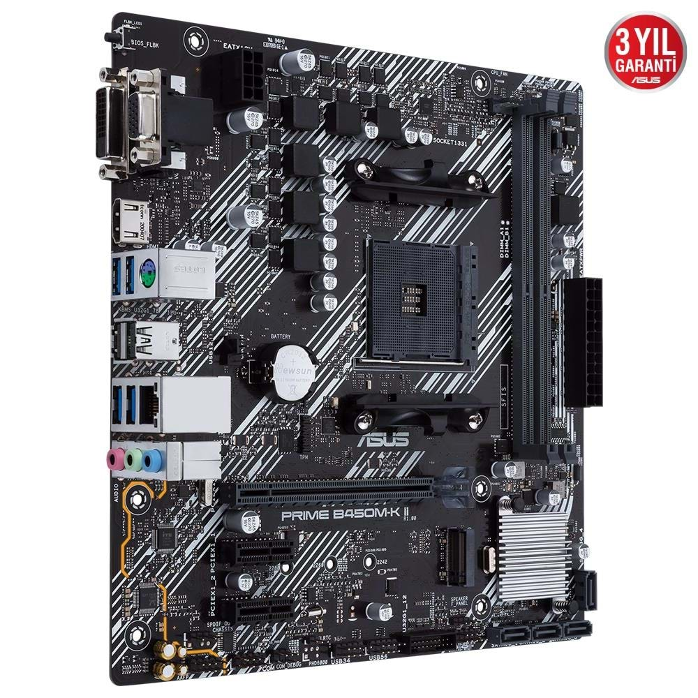 Asus Prime B450M-K II AMD B450 AM4 DDR4 4400 HDMI DVI VGA M2 USB3.2 mATX BIOS Flashback Anakart