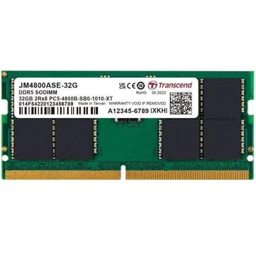 Transcend 32GB(1x32GB) 4800Mhz SODIMM CL40 DDR5 Notebook Ram (JM4800ASE-32G)