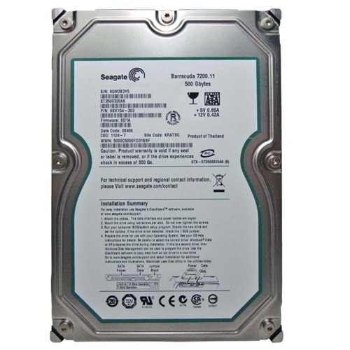 Seagate 500GB ST3500320AS 7200Rpm 32Mb Sata 3.0Gb-S 3.5 Harddisk (İthalat)