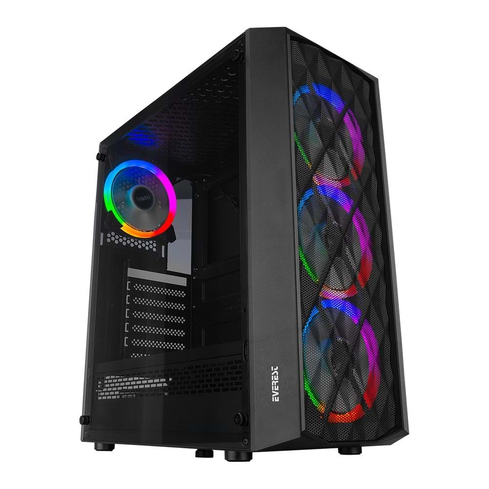 Everest BUMPY 4-12cm RGB Fan Tempered Camlı ATX Mid-T Gaming Oyuncu Kasası