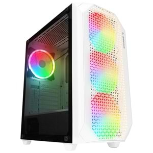 Rampage ZUKO 600W 80+ BRONZE Beyaz 4-14cm Rainbow Fan Metal Panel Temper Camlı Oyuncu Kasası