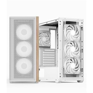 Aerocool AE D501A WH 4x12cm Fanlı Ahşap Ön Panel Tempered Cam Yan ve Mesh Ön Panel, USB Type-C,ATX