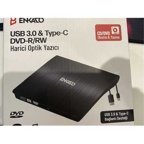 Enkado Ekd-Udvd120 Type-C - USB 3.0 DVD-R-CD-R-RW- Dvd-Rw Ultra Slim Harici Optik Yazıcı Siyah