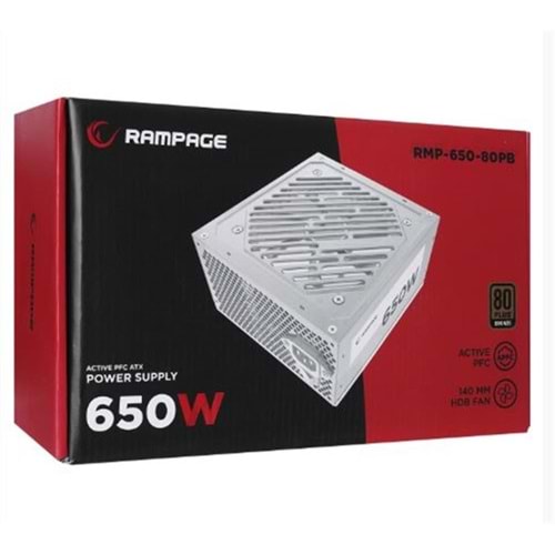 Rampage RMP-600-80P 600W 80Plus Bronze 12cm Fan Aktif PFC Beyaz Power Supply
