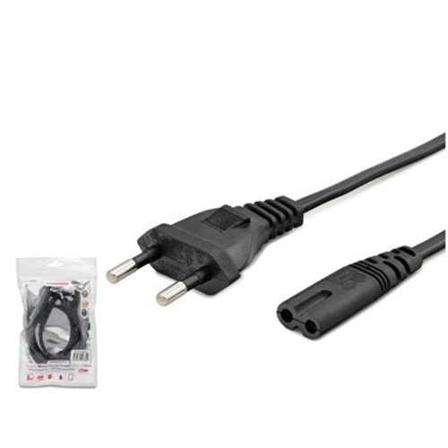 HADRON HDX5534 Teyp Güç Kablosu 2 Pin 1 mm 500W C7 Figure 8 1 m Siyah