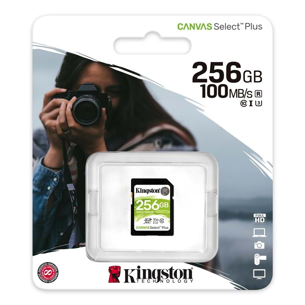 Kingston SDS2-256GB 256GB SDXC Canvas Select Plus 100R C10 UHS-I U3 V30 Hafıza Kartı