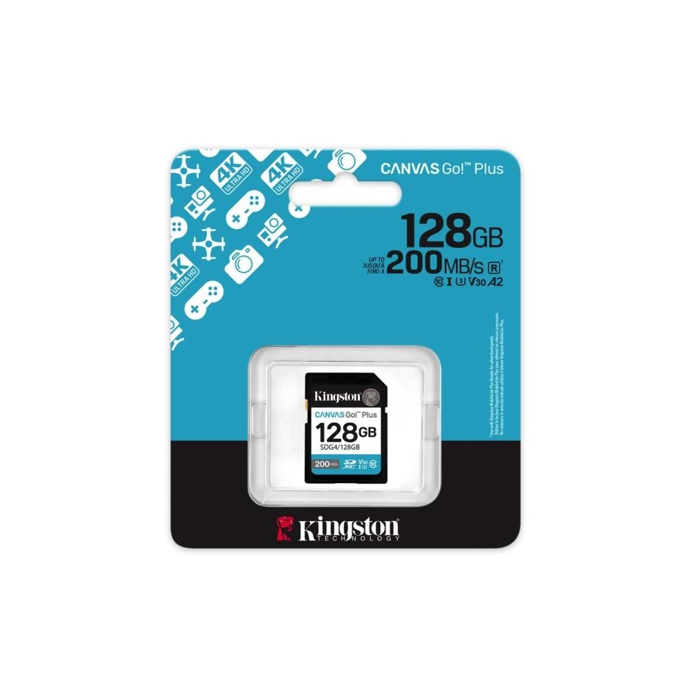 Kingston SDG4-128GB 128GB SDXC Canvas Go Plus Gen4 200MB-s C10 UHS-I U3 V30 Hafıza Kartı