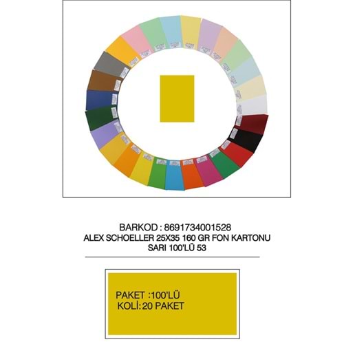 Alex Schoeller Fon Kartonu 160 GR 25x35 53 Sarı (1 Adet)