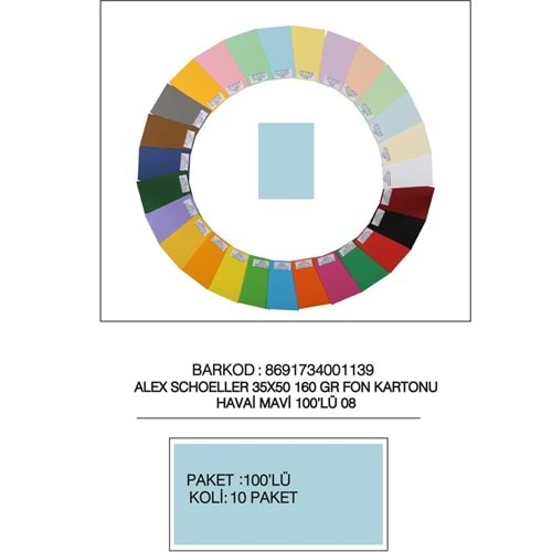 Alex Schoeller Fon Kartonu 160 GR 35x50 08 Havai Mavi (1 Adet)