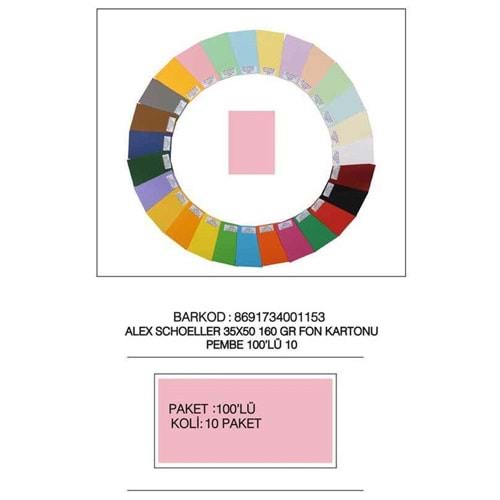 Alex Schoeller Fon Kartonu 160 GR 35x50 10 Pembe (1 Adet)