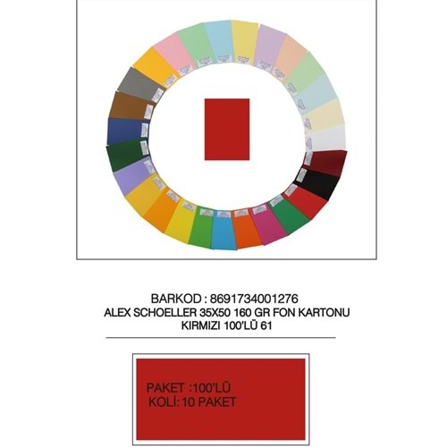 Alex Schoeller Fon Kartonu 160 GR 35x50 61 Kırmızı (1 Adet)