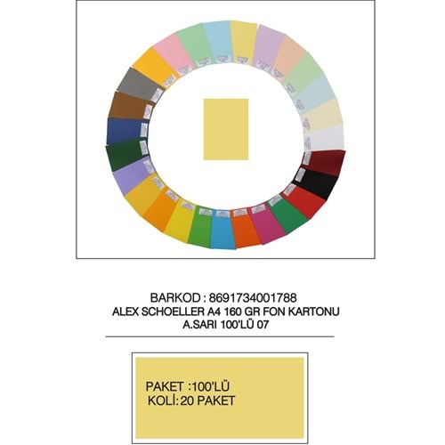 Alex Schoeller Fon Kartonu 160 GR A4 07 A Sarı (1 Adet)