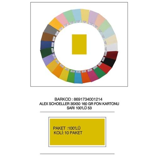 Alex Schoeller Fon Kartonu 160 GR 35x50 53 Sarı (1 Adet)