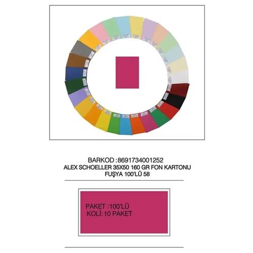 Alex Schoeller Fon Kartonu 160 GR 35x50 58 Fuşya (1 Adet)