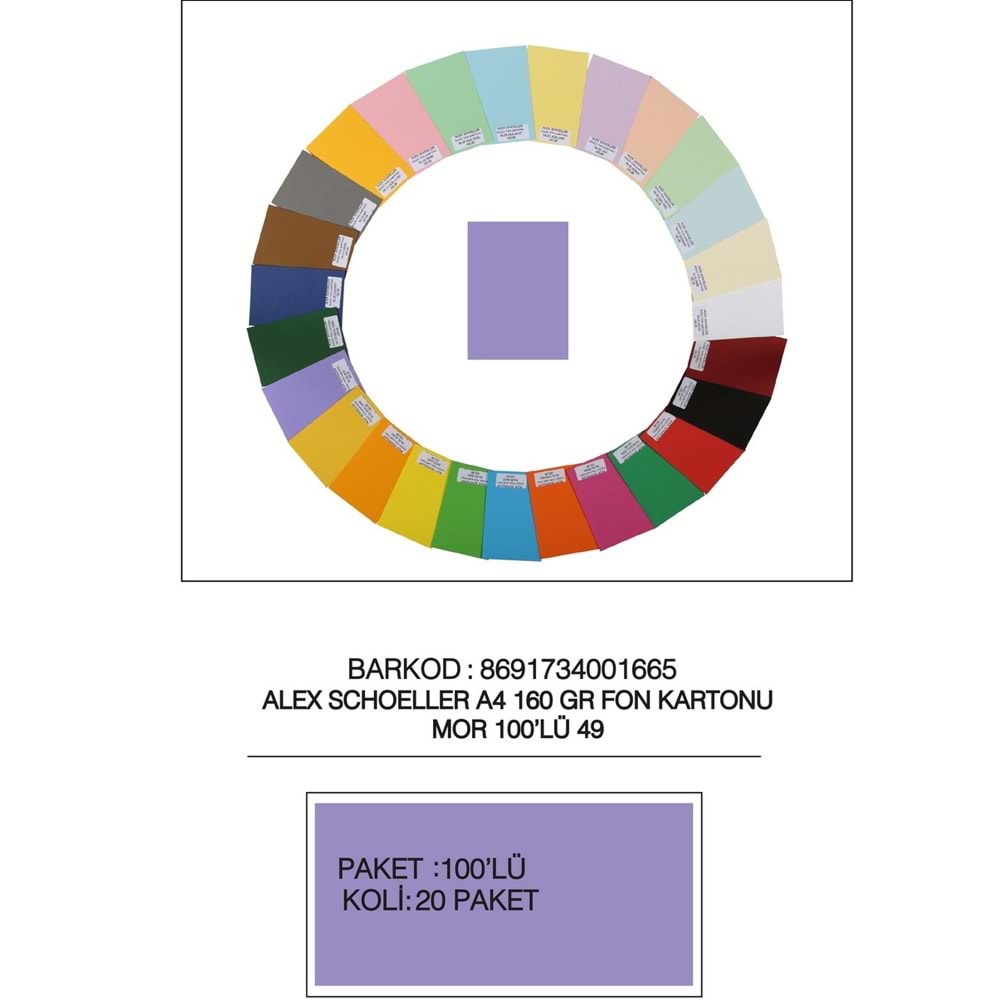 Alex Schoeller Fon Kartonu 160 GR A4 49 Mor (1 Adet)