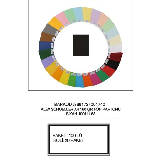 Alex Schoeller Fon Kartonu Kolej Serisi A4 160 GR 63 Siyah (1 Adet)