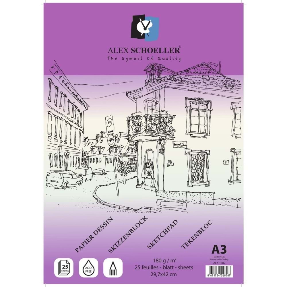 Alex Schoeller Eskiz Blok Yapışkanlı A3 180 Gr 25 Li Alx-1587