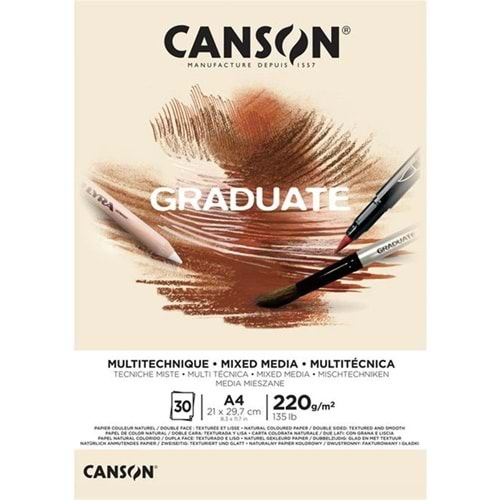 Canson Çizim Bloğu Graduate Mıx Medıa Natural 30 Syf A4 220 GR