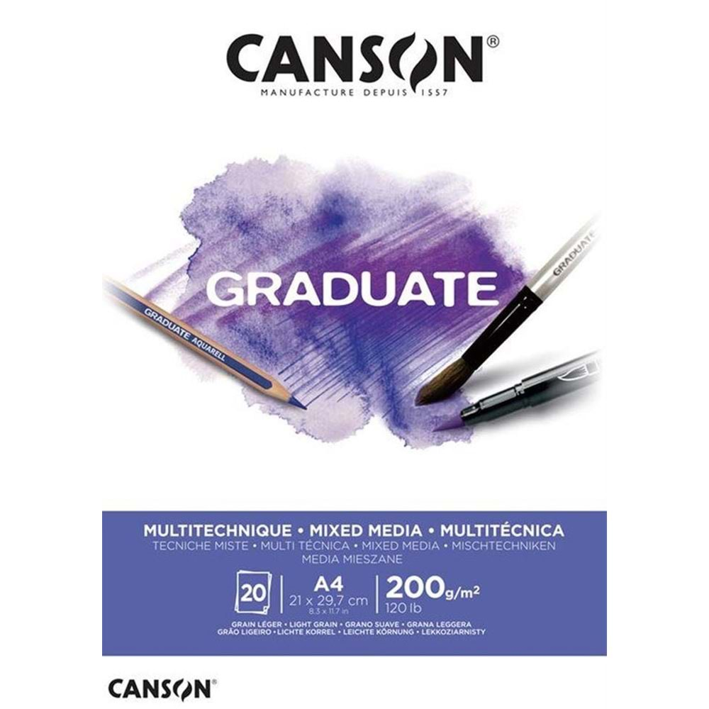 Canson Çizim Bloğu Graduate Mıx Medıa Beyaz 20 Syf A4 200 GR