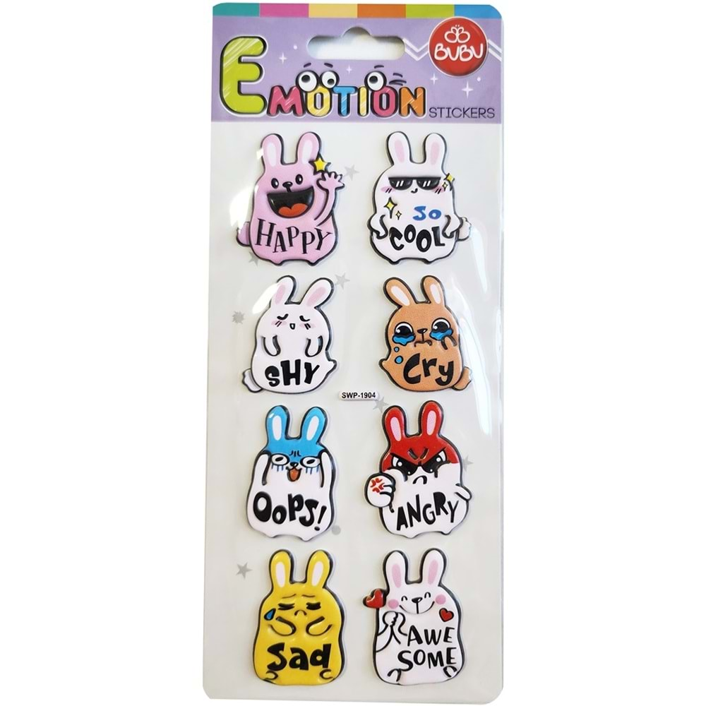 Bu-Bu Emotıons Puffy Stıckers Rabbıt & Message 9x21 BUBU-SWP-1904