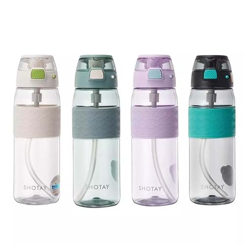 Shotay Matara Şeffaf Kapaklı Şeritli Trıtan 600 ML SHT-ST-7202