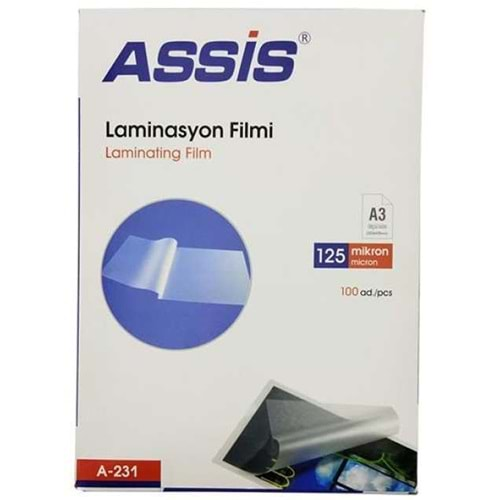 Assis Laminasyon Filmi A3 125 Mic 100 Lü Şeffaf A-231