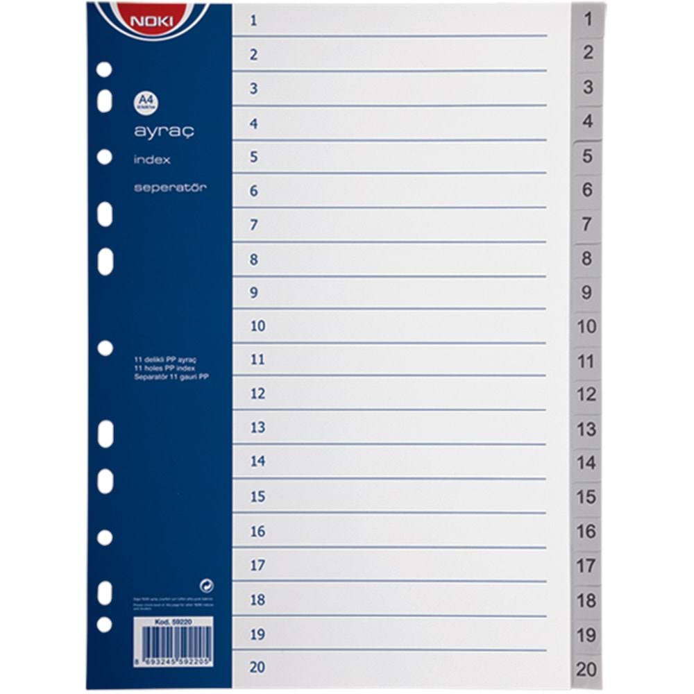 Noki Seperatör 1-20 Rakamlı Plastik A4 59220