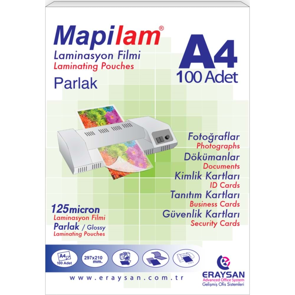 Mapi Laminasyon Filmi Sıcak Parlak A4 125 MIC 102 12 04 (1 Adet)