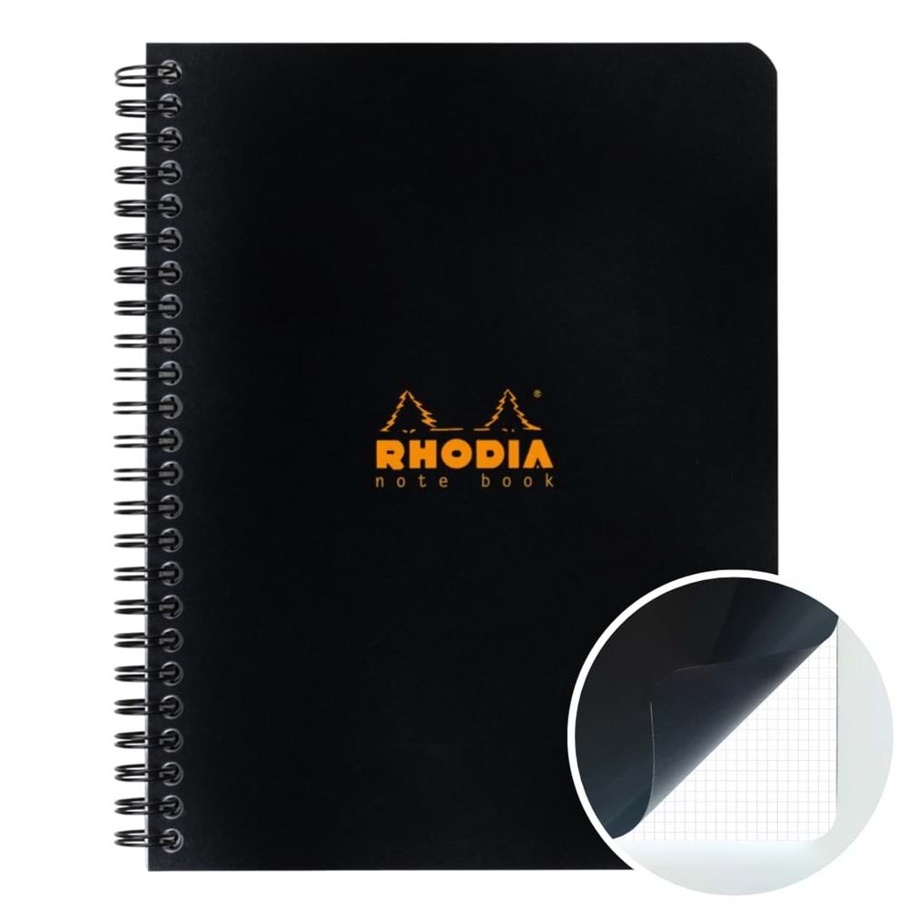 160x210 MM A5+Kareli Defter Siyah Kapak Yandan Spiralli 80 Yp 5 Li