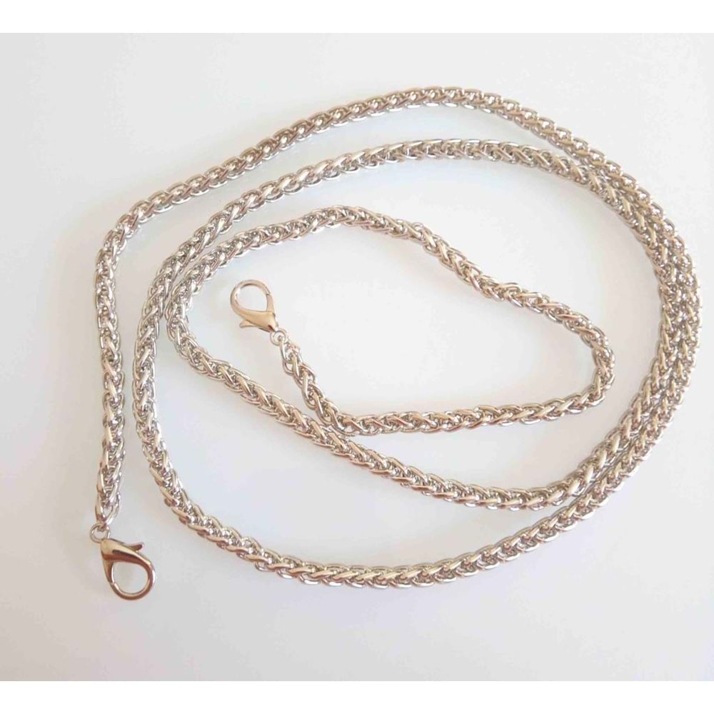 Çanta Aksesuar Gümüş Renk Örgü Model Çanta Zinciri (120 Cm )