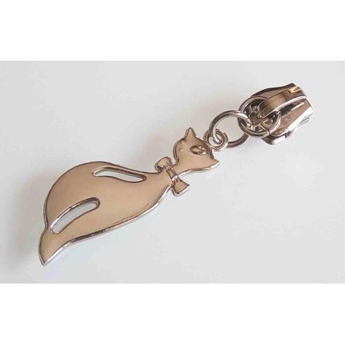 Çanta Aksesuar Gümüş Fermuar Başı Kedili