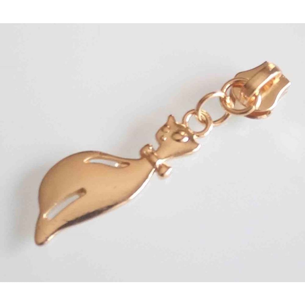 Çanta Aksesuar Gold Fermuar Başı Kedili