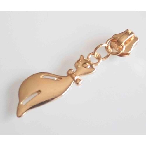 Çanta Aksesuar Gold Fermuar Başı Kedili