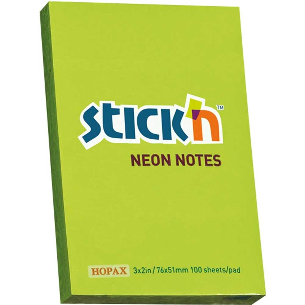 Hopax Stıckn Yapışkanlı Not Kağıdı 100 YP 76x51 Fosforlu Yeşil HE21163 (1 Adet)