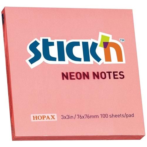 Hopax Stıckn Yapışkanlı Not Kağıdı 100 Yaprak 76x76 Neon Pembe HE21166 (1 Adet)