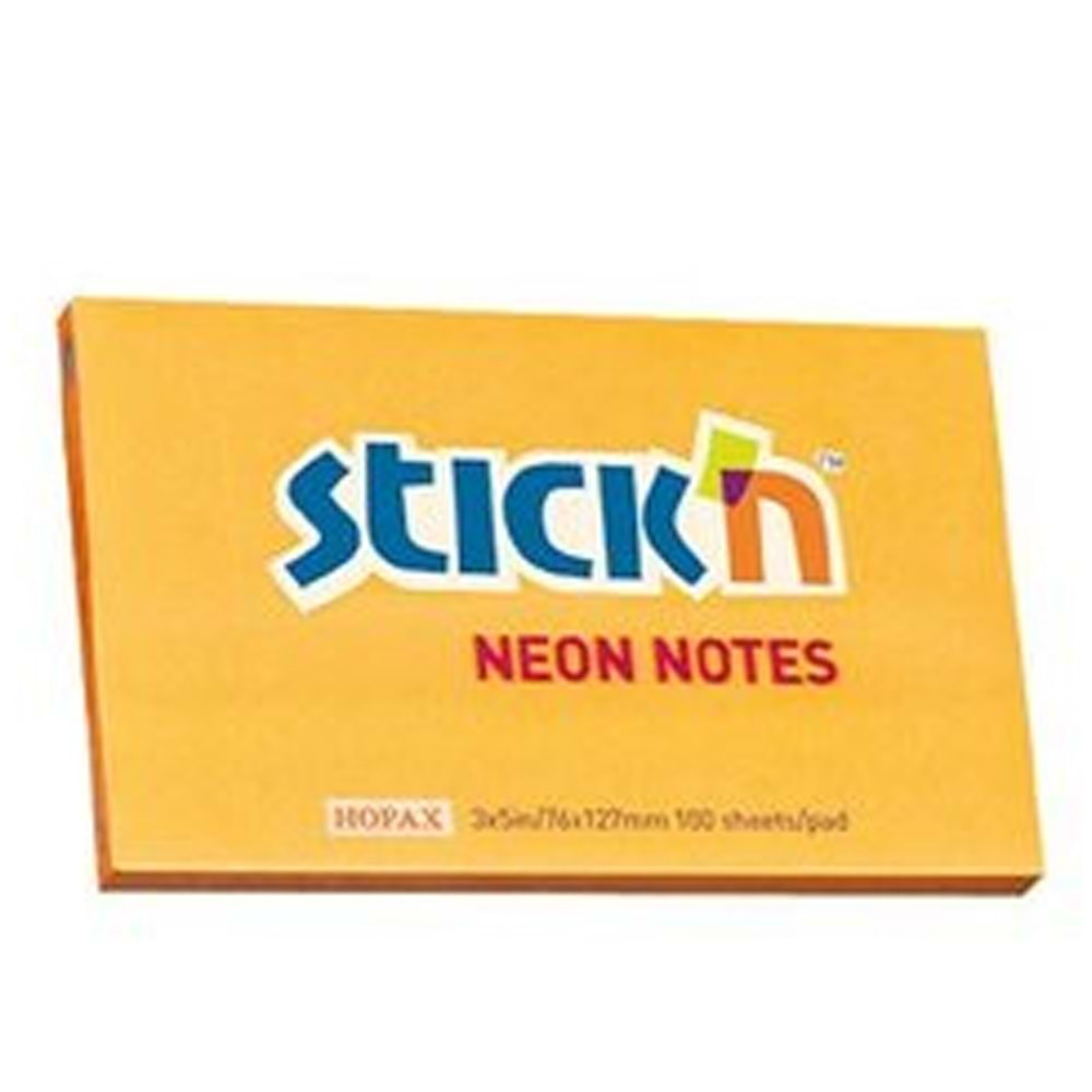 Hopax Stıckn Yapışkanlı Not Kağıdı Neon Turuncu 76x127 MM 100 YP HE21168