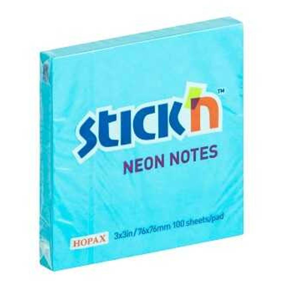 Hopax Stickn Yapışkanlı Not Kağıdı 76x76 Neon Mavi 100 YP HE21209