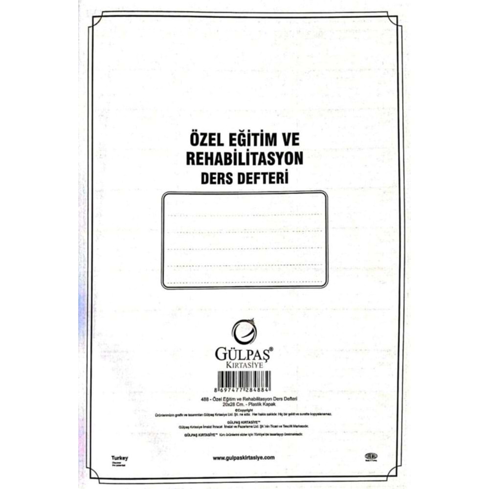 Gülpaş Rehabilistasyon Ders Def Plastik Kapak 488