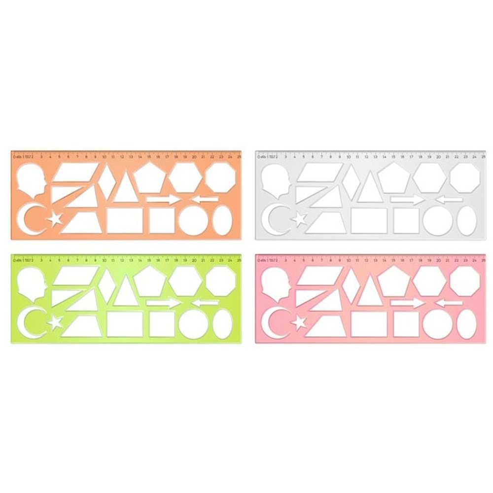 Hatas Geometrik Şablon Cetvelli Atatürklü 25 CM 02285 (1 Adet)