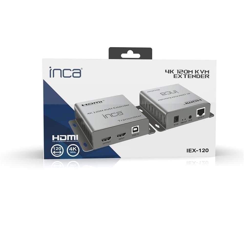 Inca IEX-120 HDMI 4K@30Hz 120mt KVM Network Extender 4K@30Hz (CAT-5e-CAT-6 Kablo Uzunluğu)