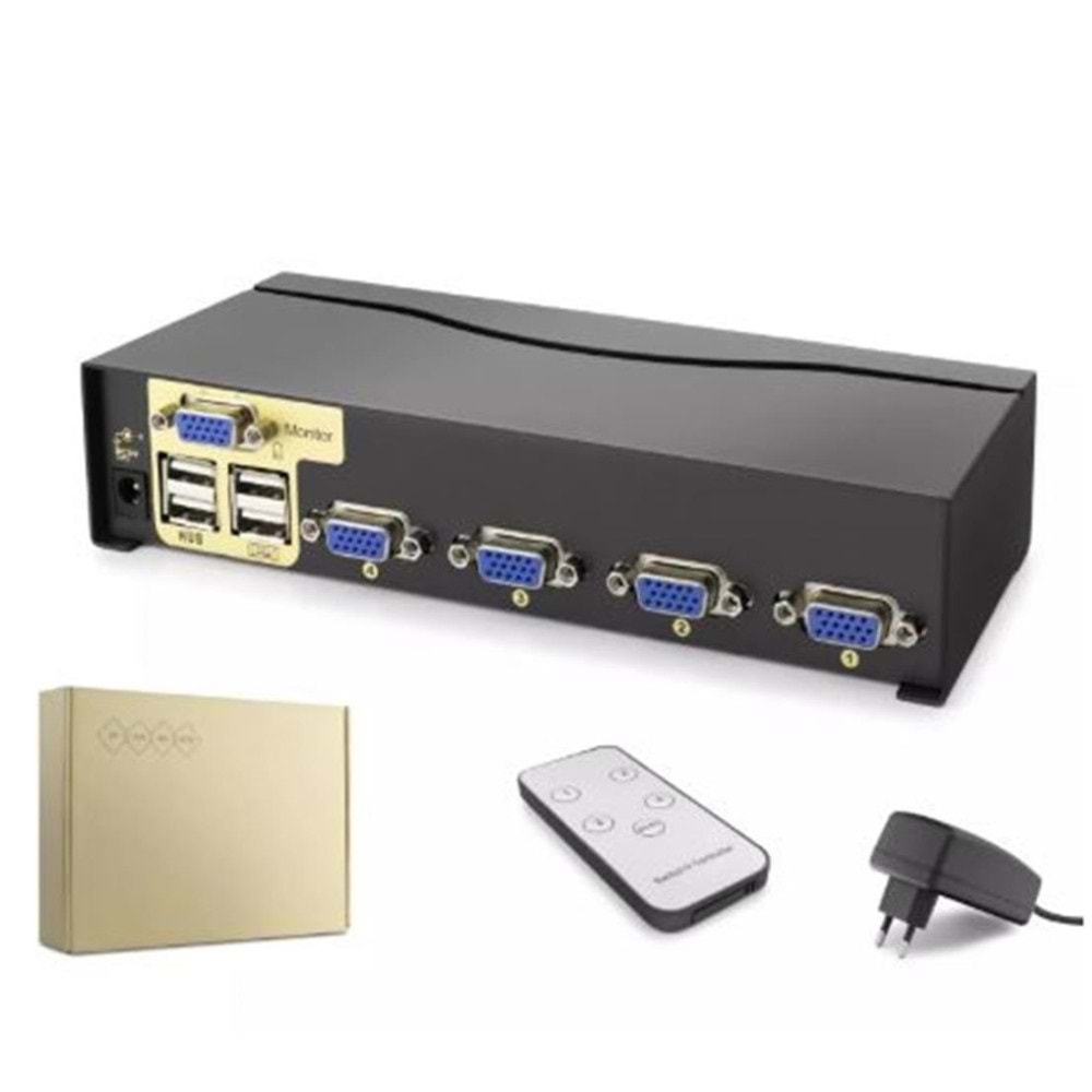Hadron Hdx1381 4 Port Vga Kvm Switch Uzaktan kumanda 5V adaptör
