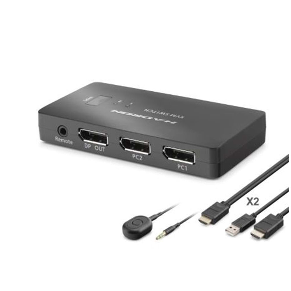 HADRON HDX1426 DisplayPort KVM Switch 2 Console USB Port 2 DisplayPort Siyah