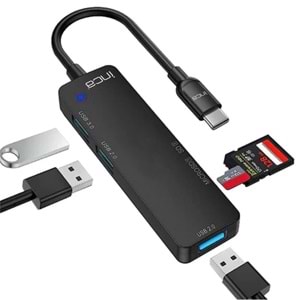 Inca ITPC-5T Type-C Giriş 2XUSB Sd-Micro Sd2.0 Çoklayıcı USB 3.0 Çoklayıcı Çevirici Mavi Led