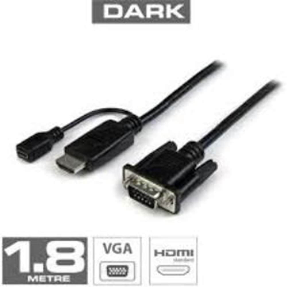 Dark DK HD AHDMIXVGAL180 1.8m HDMI - VGA Güç Destekli Kablo