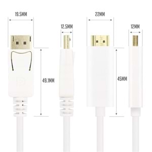 Vcom CG605L-3.0 Beyaz 3.0MT Display Port Erkek To Hdmi Erkek Kablo