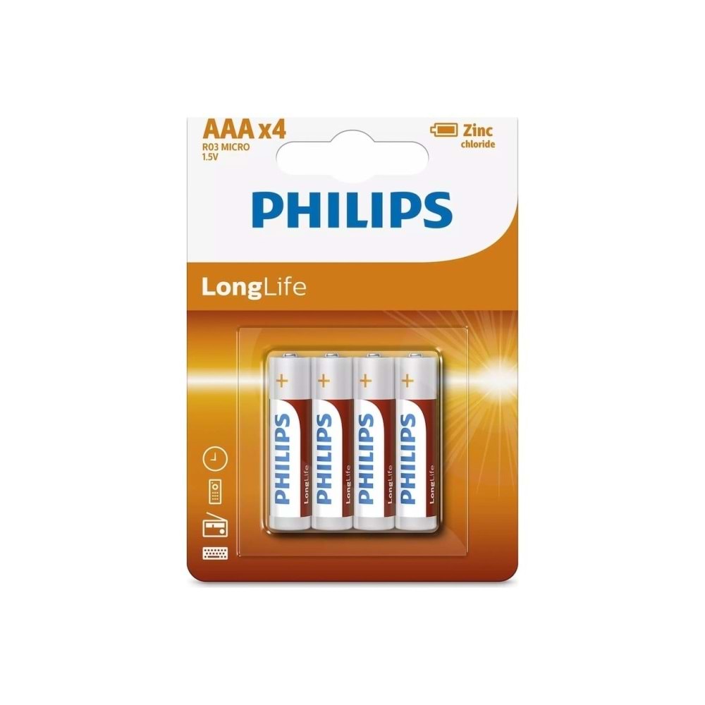 Philips Longlife İnce Kalem Pil AAA 4 Lü Ph-r03l4b/10