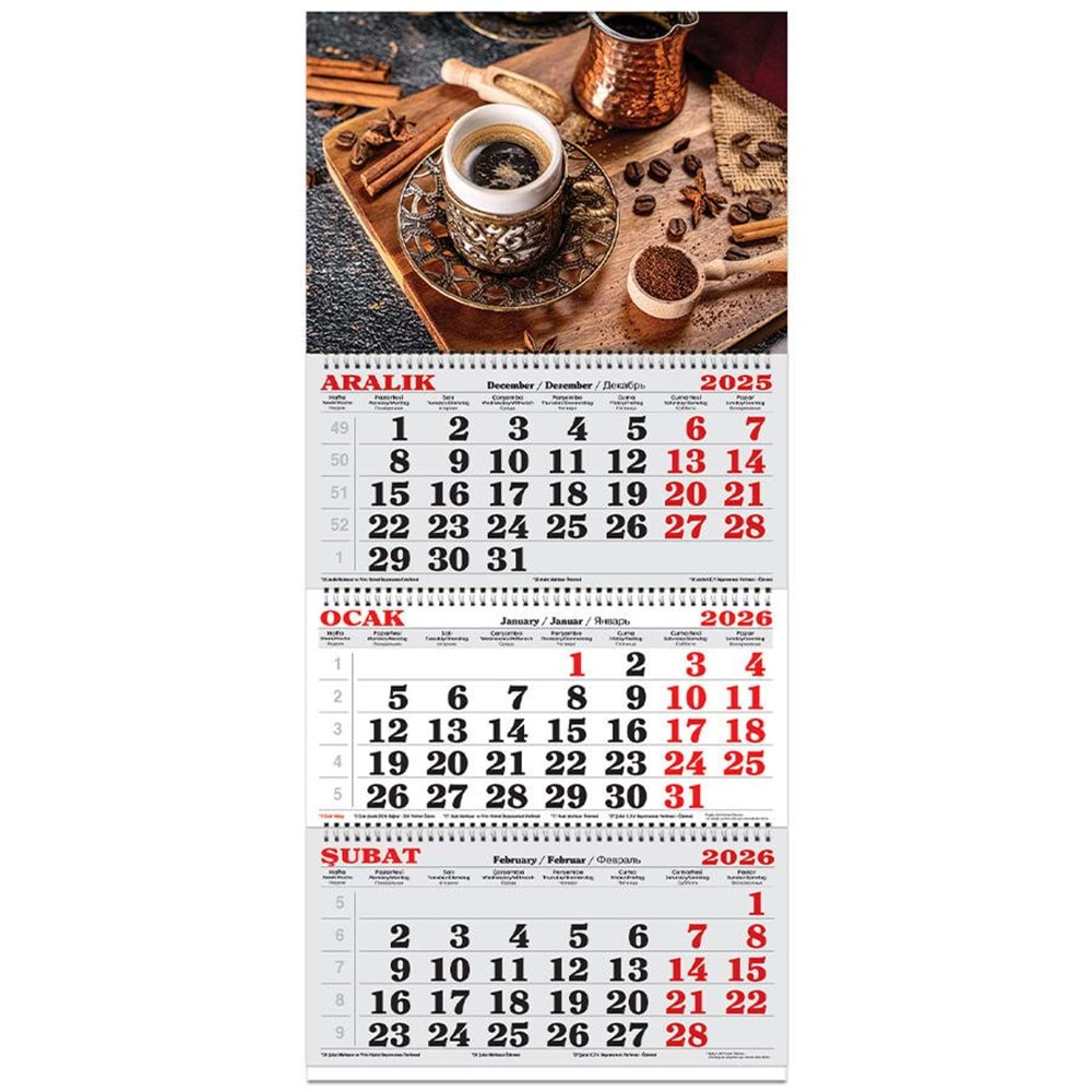 Keskin Color Denizci Takvim 3 Aylık Spiralli Jumbo Kahve 2026