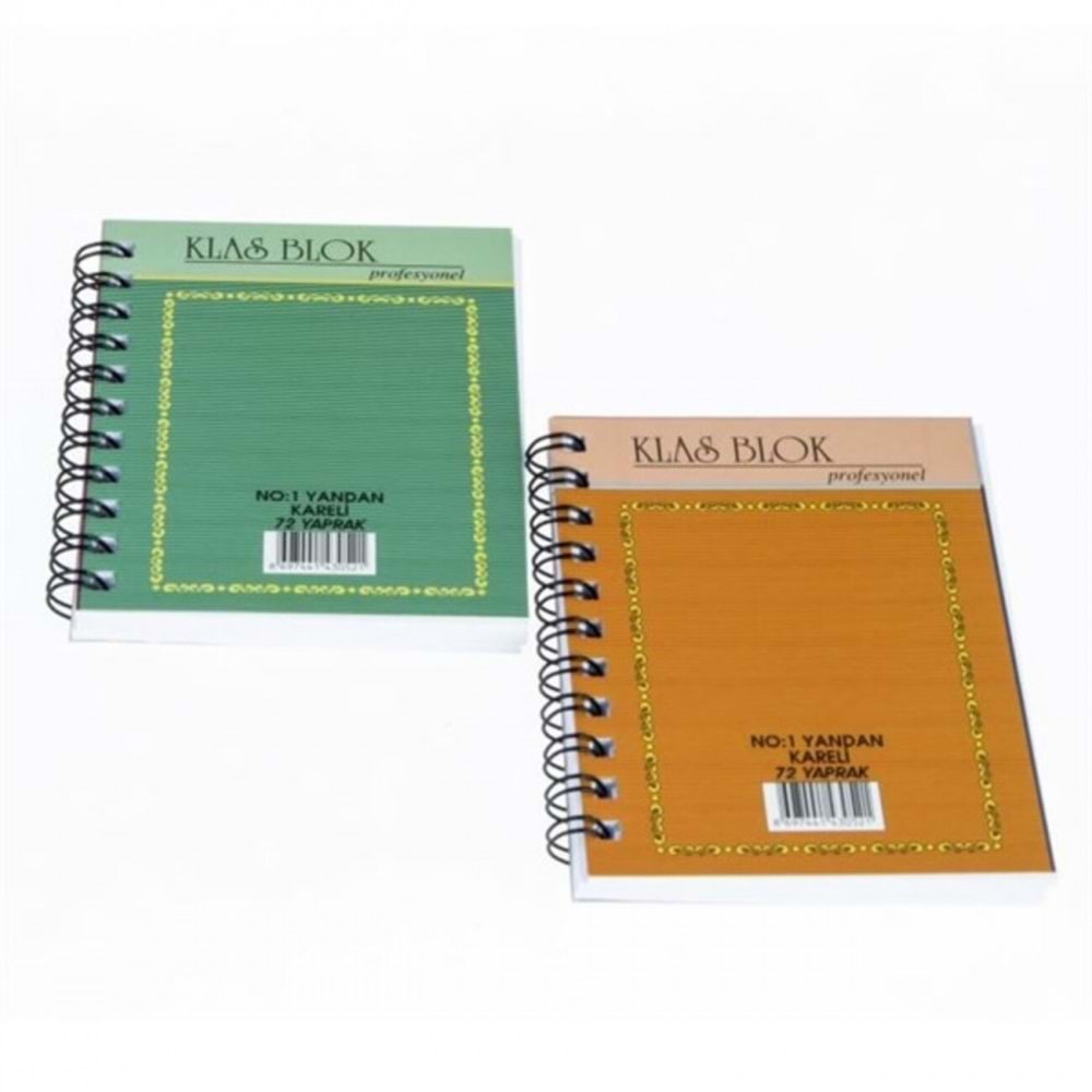 Klas Bloknot Spiralli Yandan Kareli No:1 72 Yaprak (1 Adet)