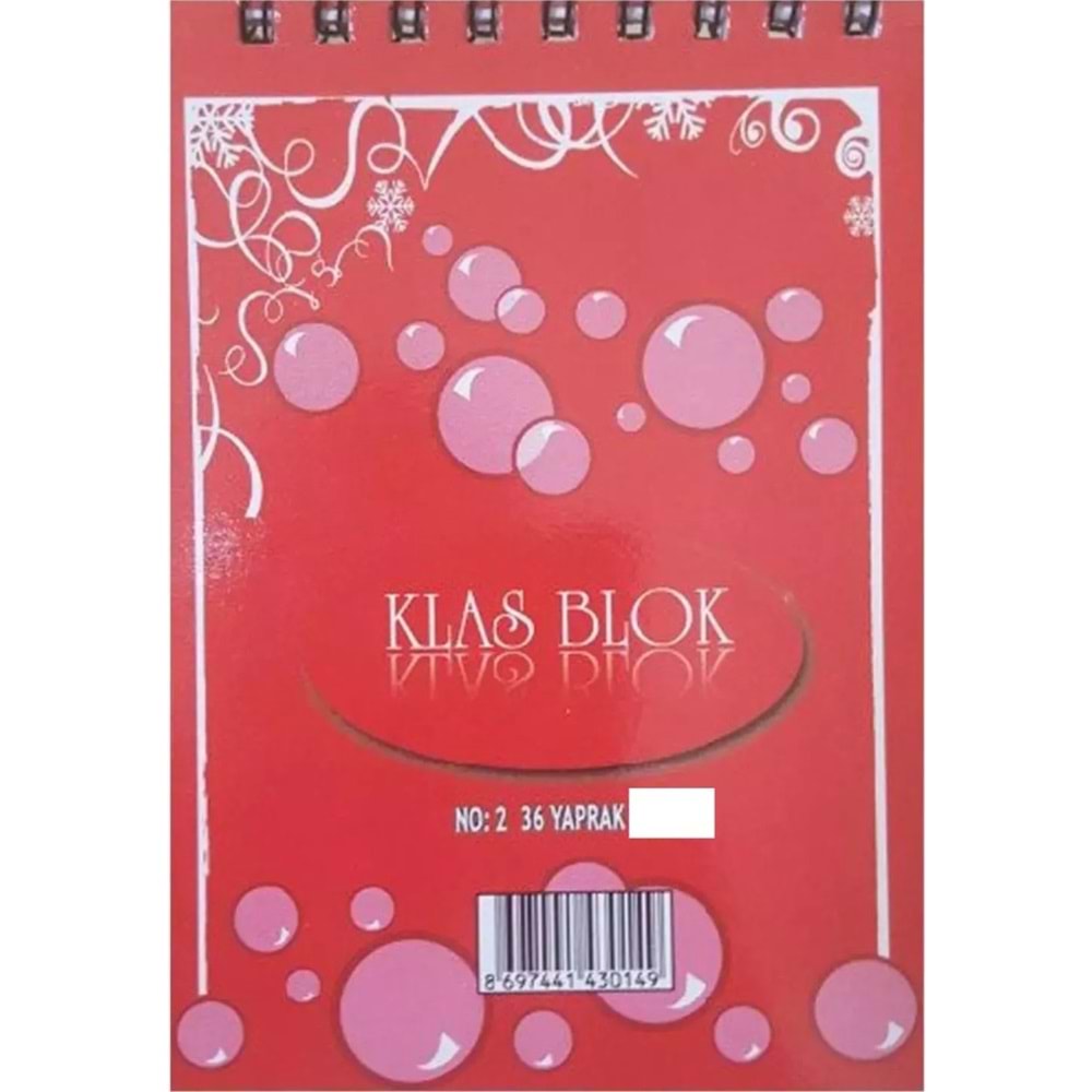 Klas Bloknot Spiralli Çizgili No:2 36 Yaprak (1 Adet)